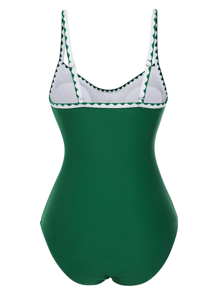 1940s Spaghetti Straps Ruched One-Piece Swimsuit