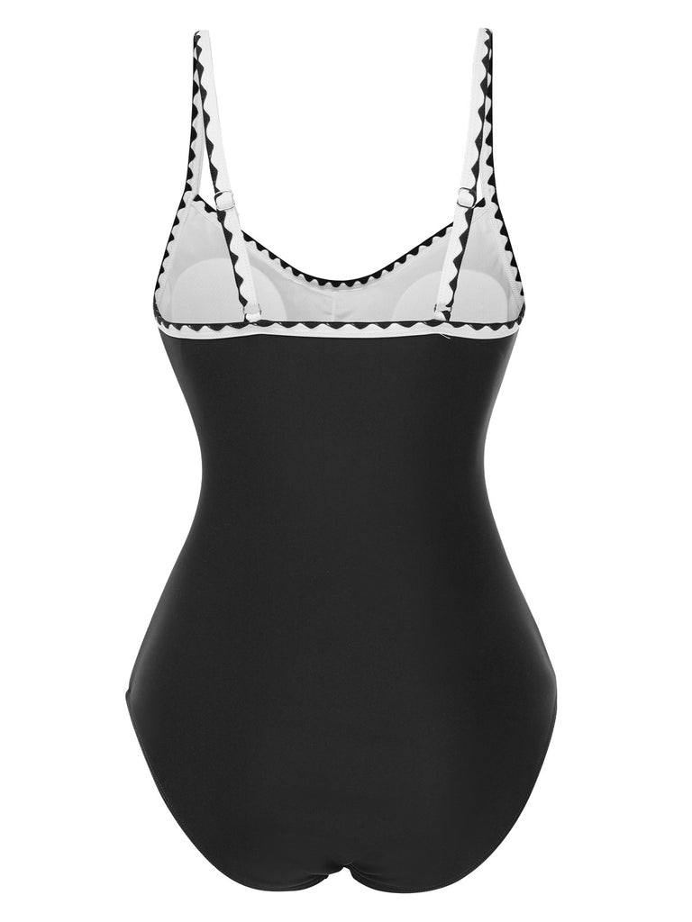 1940s Spaghetti Straps Ruched One-Piece Swimsuit