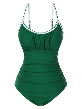 1940s Spaghetti Straps Ruched One-Piece Swimsuit