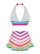 [Pre-Sale] Rainbow 1950s Contrast Bow Ruffle Stripes Bikini