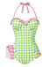 [Pre-Sale] Green 1940s Plaid Ruffled Halter Swimsuit
