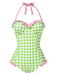 [Pre-Sale] Green 1940s Plaid Ruffled Halter Swimsuit