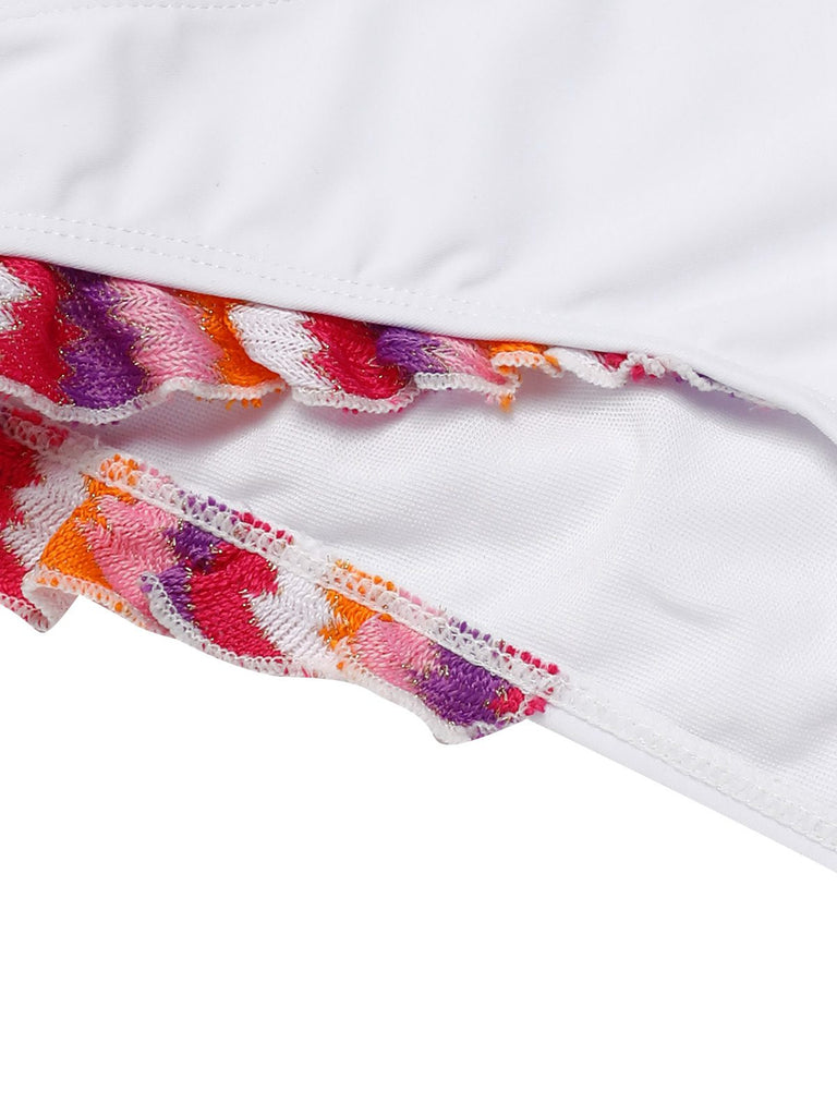 [Pre-Sale] 2PCS Multicolor 1960s Ruffle Halter Bikini & Skirt Cover-Up