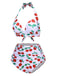 1930s Red Cherry Ruched Halter Bikini Set