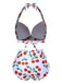 1930s Red Cherry Ruched Halter Bikini Set
