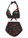 1930s Red Cherry Ruched Halter Bikini Set