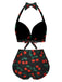 1930s Red Cherry Ruched Halter Bikini Set