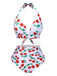 1930s Red Cherry Ruched Halter Bikini Set