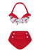 Red 1950s Halter Ruffle Cherry Bikini Set