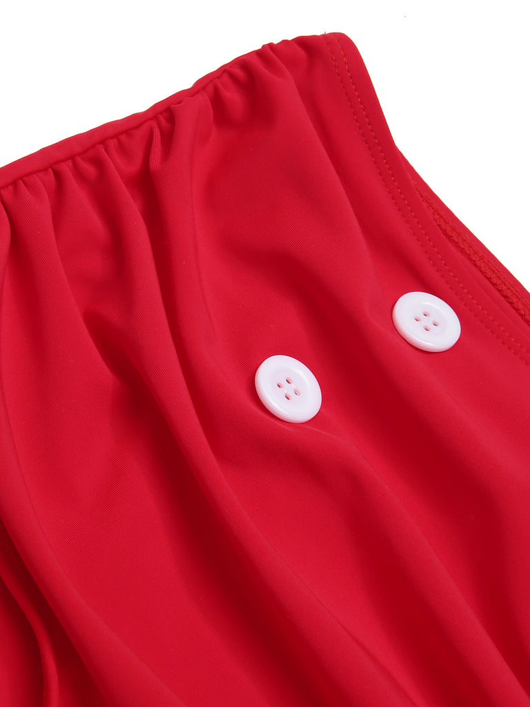 Red 1950s Halter Ruffle Cherry Bikini Set