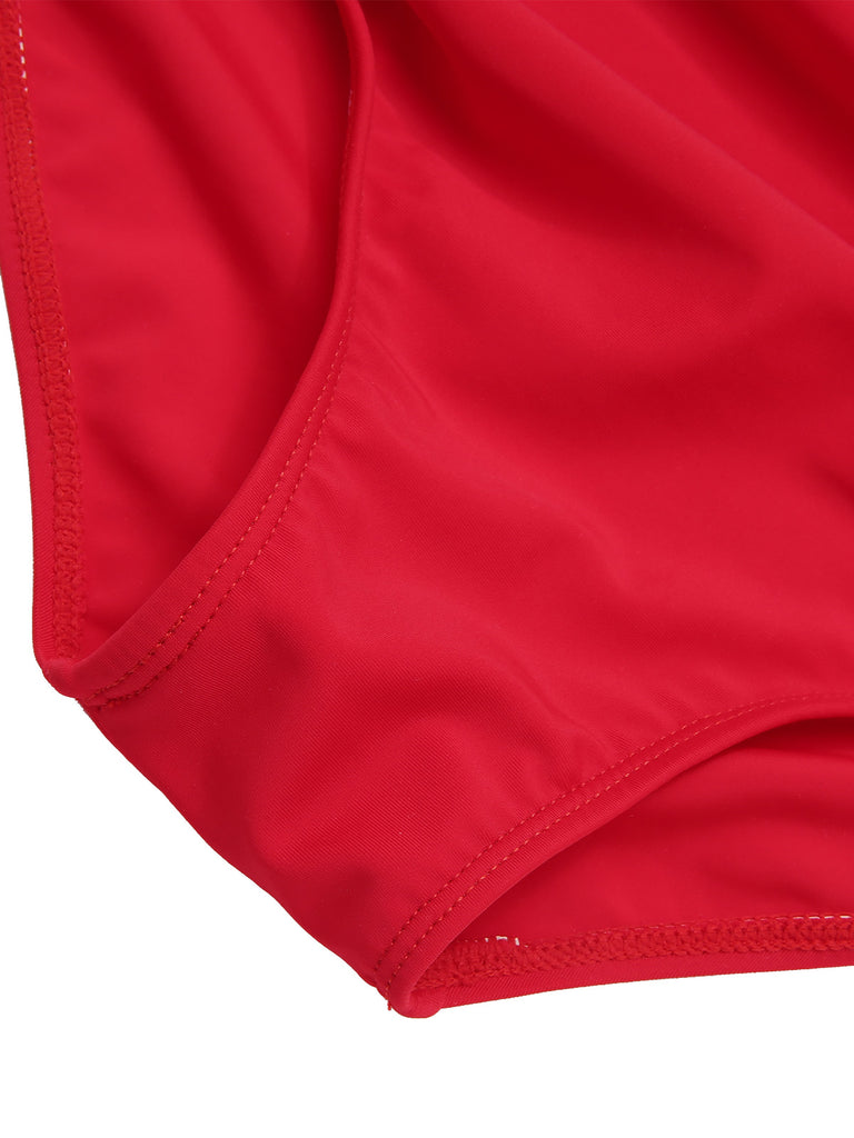 Red 1950s Halter Ruffle Cherry Bikini Set