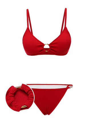 Red 1960s Glitter Ring Straps Bikini Set