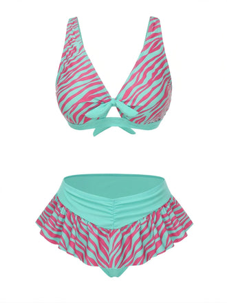 [Pre-Sale] Green 1950s Strap Zebra Print Bikini Set