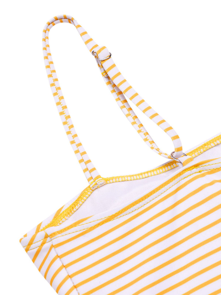 [Pre-Sale] 1960s Strap Stripes Lace Trim One-Piece Swimsuit