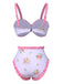 Pink 1950s Ruffled Hem Floral Bikini Set