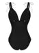 Black 1950s Solid Button Shoulder Lace-Up Swimsuit