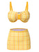 3PCS Yellow 1950s Plaid Bikini Set