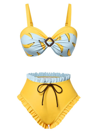 Yellow 1950s Ruffled Hem Banana Bikini Set