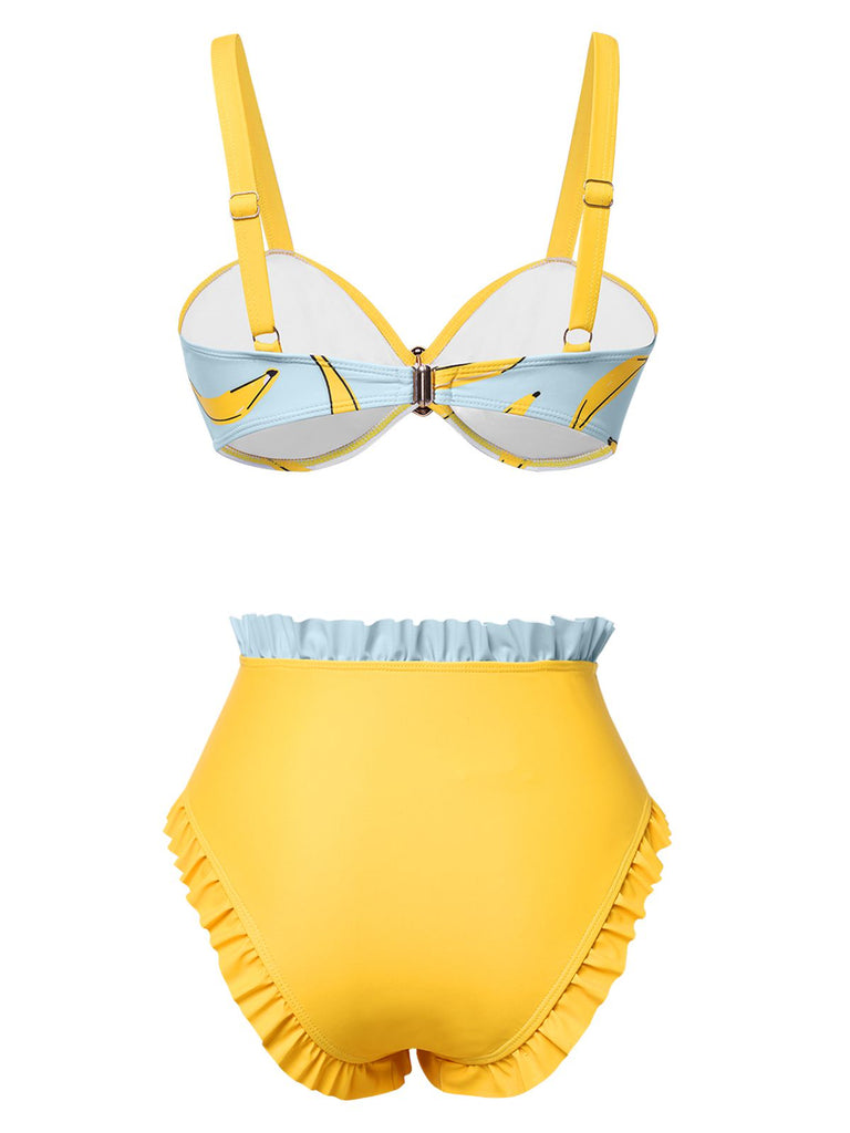 Yellow 1950s Ruffled Hem Banana Bikini Set