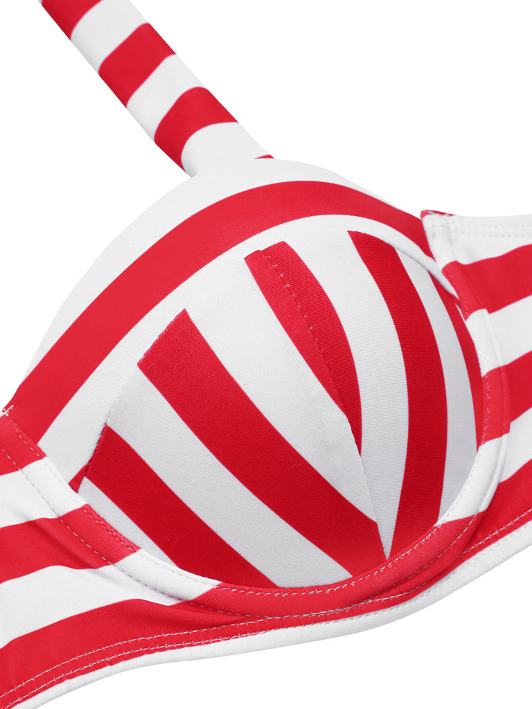 [Pre-Sale] Red & Blue 1940s Striped Bow Bikini Set