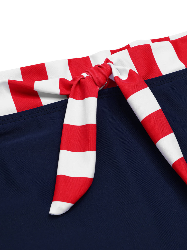 [Pre-Sale] Red & Blue 1940s Striped Bow Bikini Set