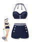 [Pre-Sale] Blue 1940s Navy Style Patchwork Swimsuit