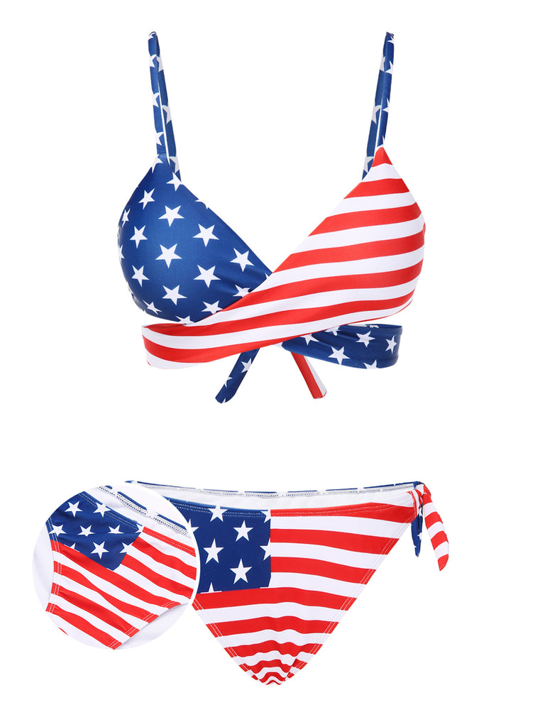 [Pre-Sale] 1960s Flag Stripes Lace-up Bikini Set