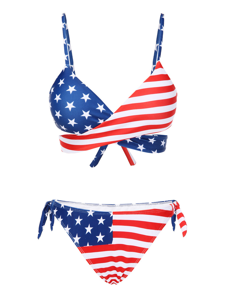 [Pre-Sale] 1960s Flag Stripes Lace-up Bikini Set