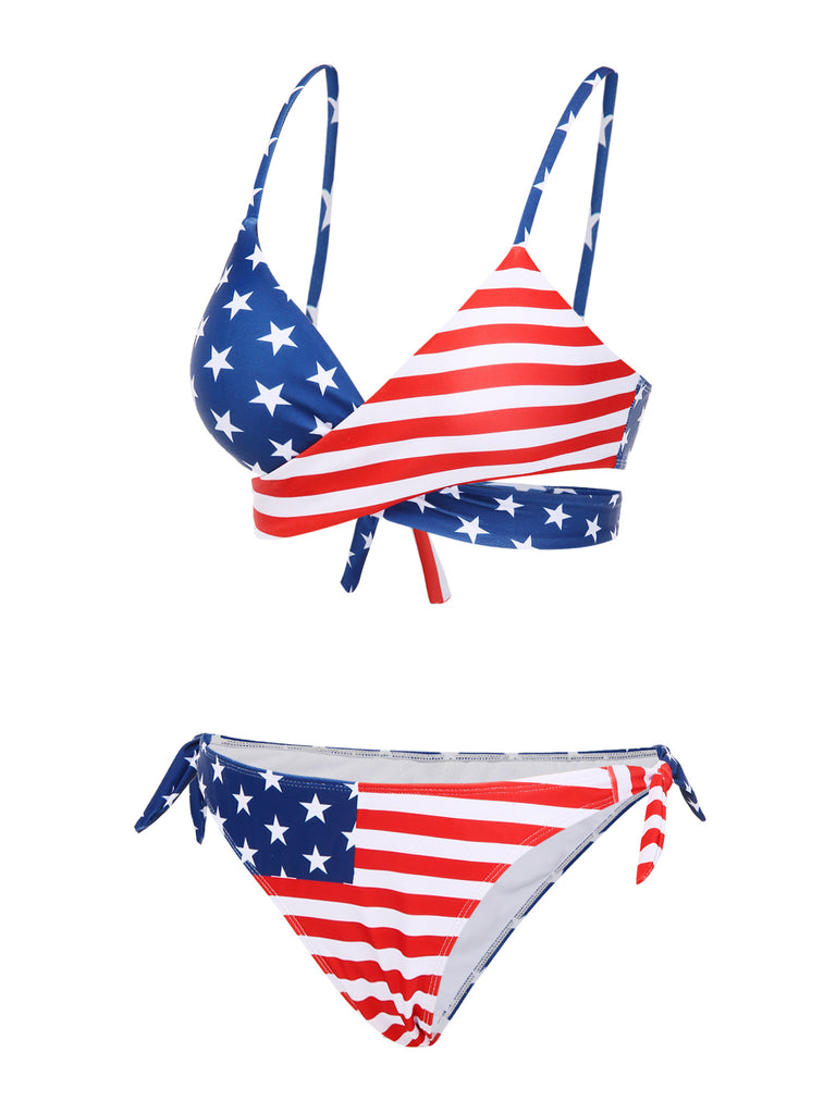 [Pre-Sale] 1960s Flag Stripes Lace-up Bikini Set