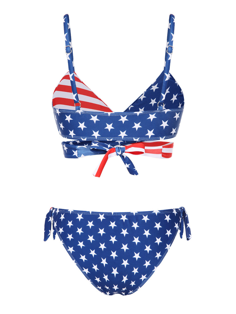 [Pre-Sale] 1960s Flag Stripes Lace-up Bikini Set