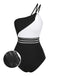 [Pre-Sale] Black 1960s One-Shoulder Colorblock Cut-Out Swimsuit
