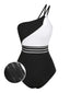 [Pre-Sale] Black 1960s One-Shoulder Colorblock Cut-Out Swimsuit