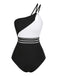 [Pre-Sale] Black 1960s One-Shoulder Colorblock Cut-Out Swimsuit