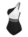 [Pre-Sale] Black 1960s One-Shoulder Colorblock Cut-Out Swimsuit