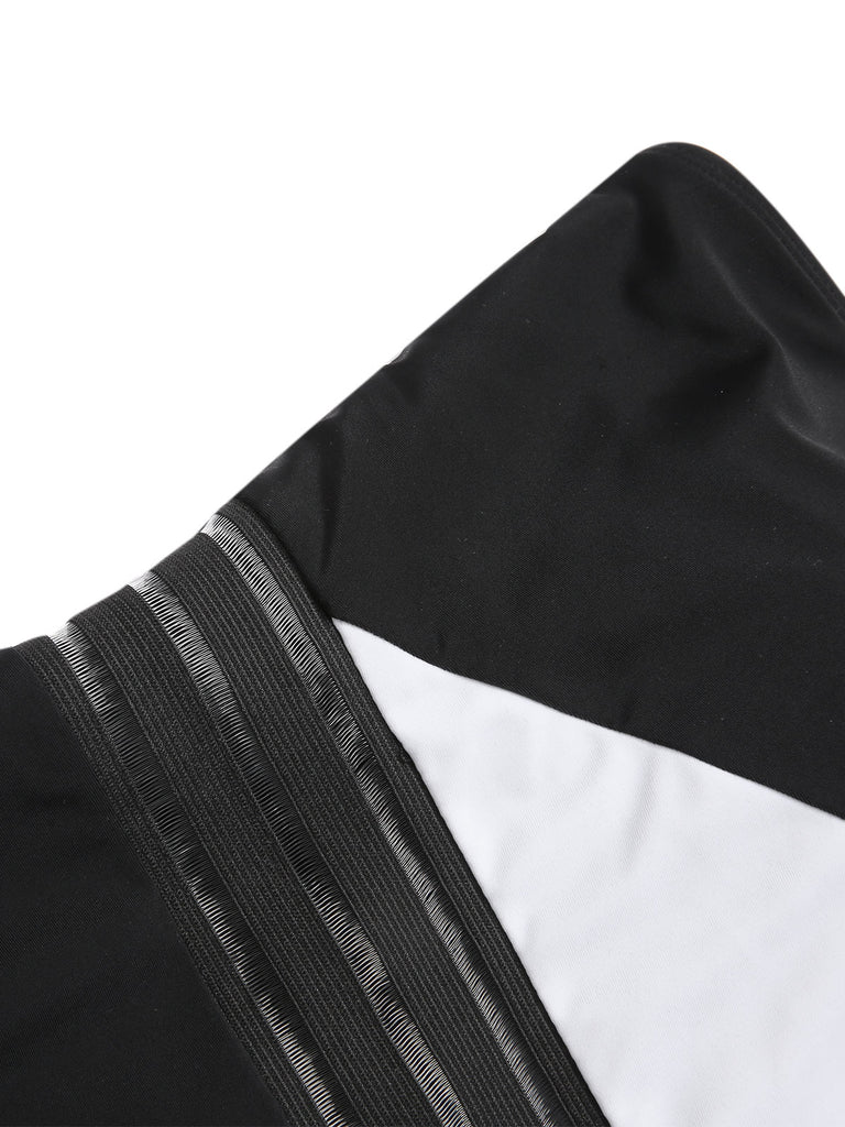 [Pre-Sale] Black 1960s One-Shoulder Colorblock Cut-Out Swimsuit