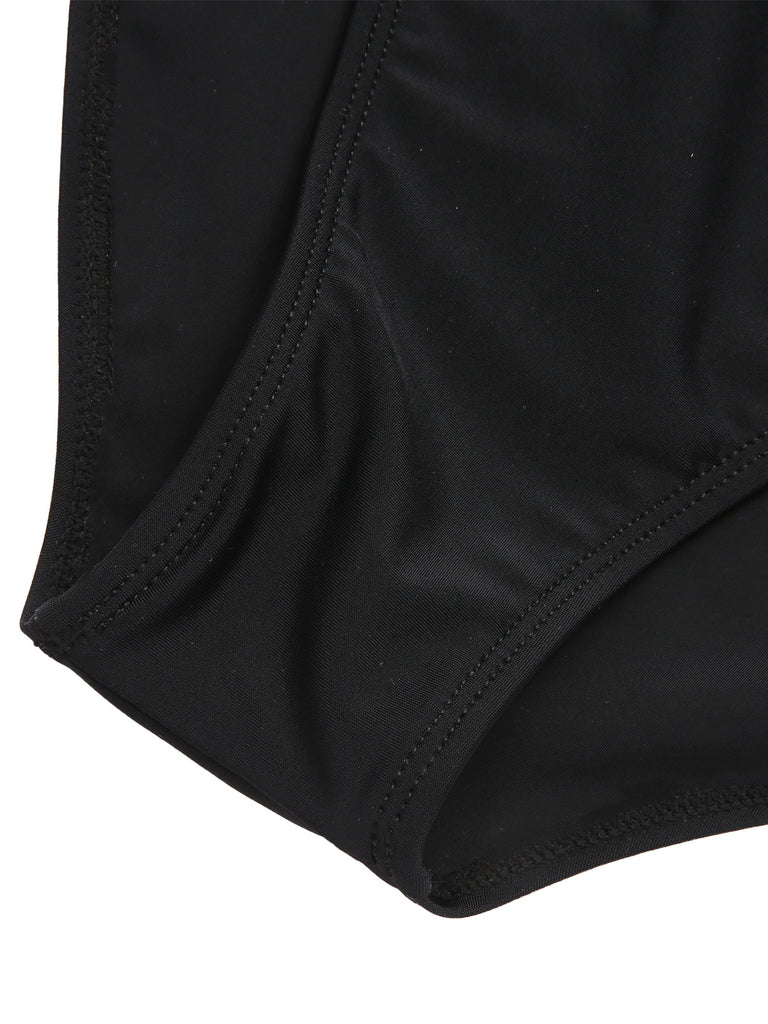 [Pre-Sale] Black 1960s One-Shoulder Colorblock Cut-Out Swimsuit