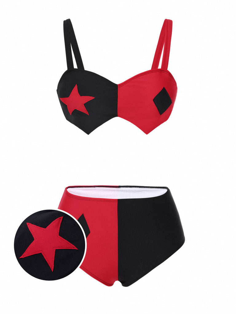 [Pre-Sale] Black 1960s Geometric Suspender Bikini Set