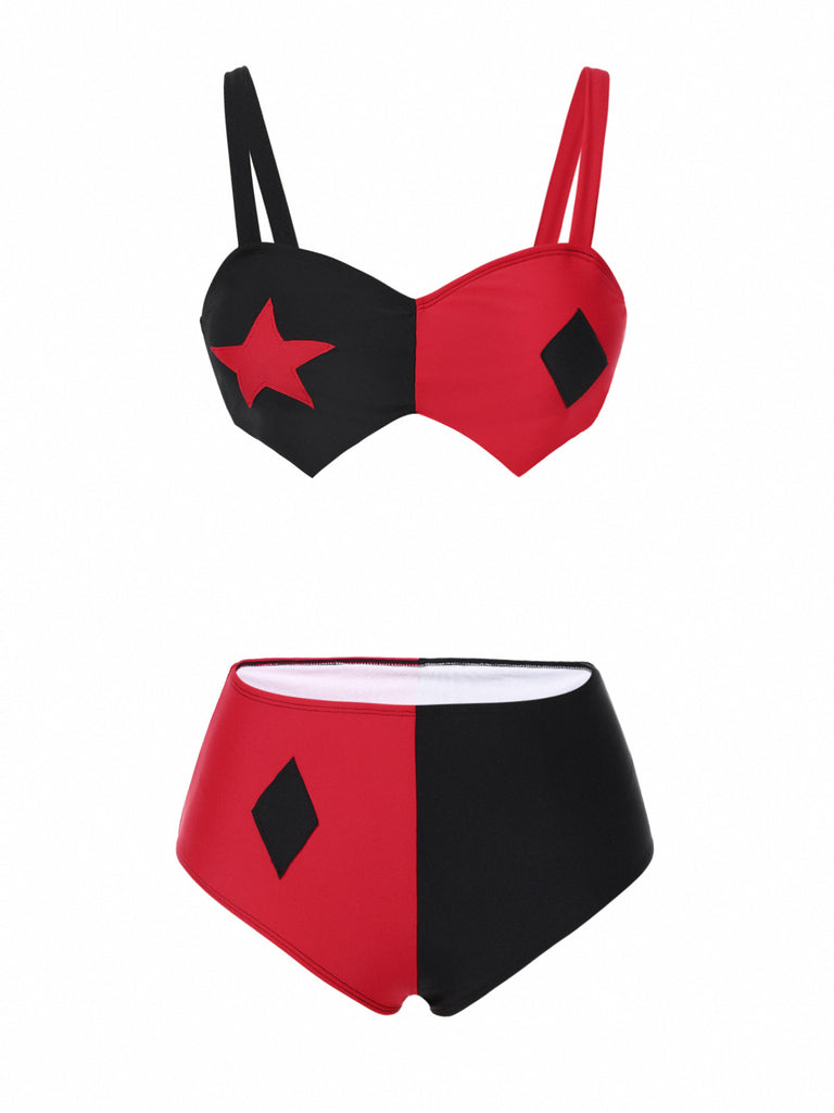 [Pre-Sale] Black 1960s Geometric Suspender Bikini Set
