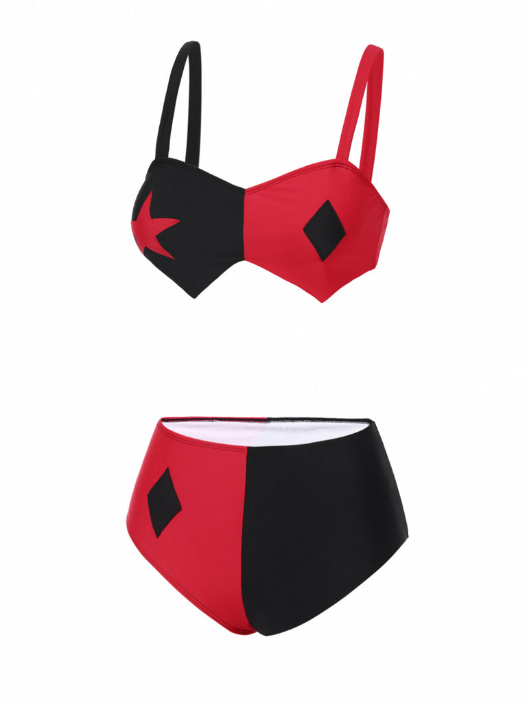 [Pre-Sale] Black 1960s Geometric Suspender Bikini Set