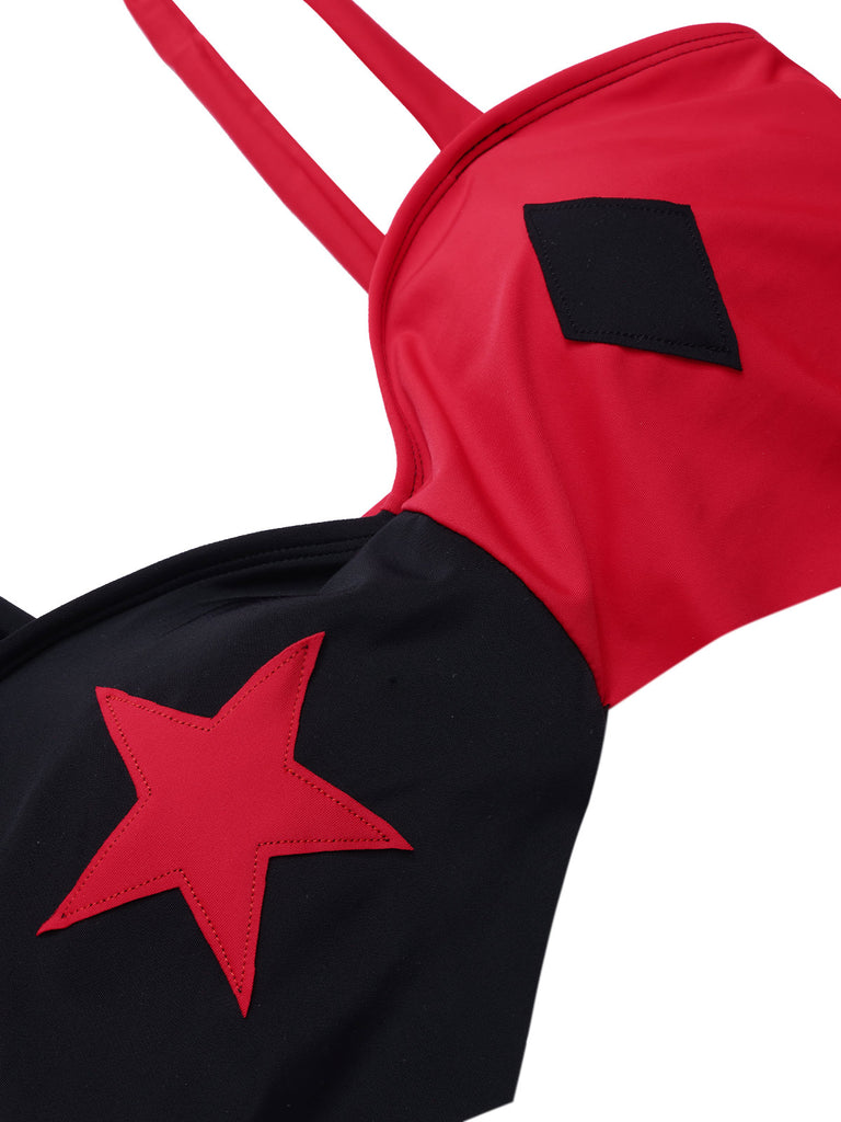 [Pre-Sale] Black 1960s Geometric Suspender Bikini Set