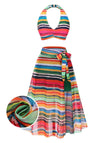 Multicolor 1970s Boho Stripes Swimsuit With Cover-Up