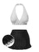 [Pre-Sale] White & Black 1940s Polka Dot Ruffled Skirt Swimsuit