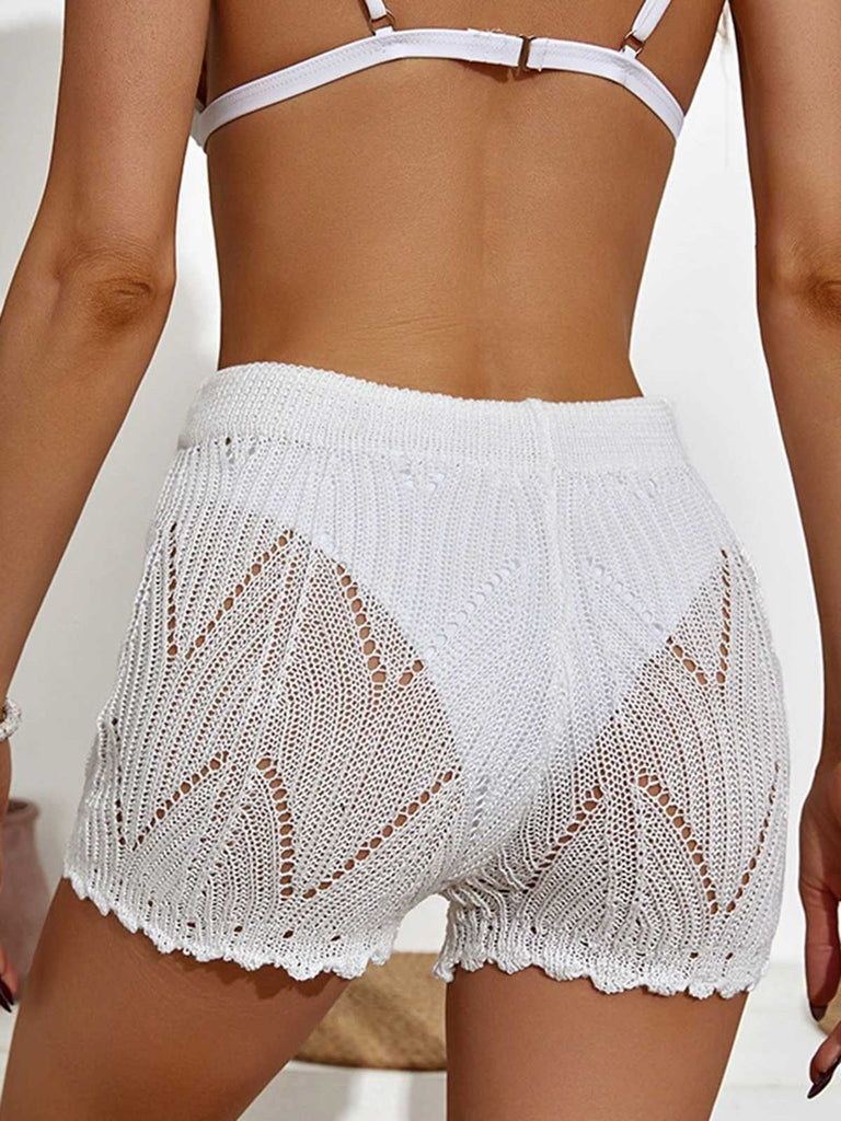 1960s Solid Lace-Up Hollow Crochet Shorts