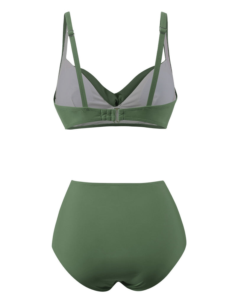 1950s Solid Spaghetti Straps Twist Bikini Set