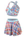 Multicolor 1970s Bohemian Plaid Print Skirt Swimsuit
