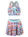 Multicolor 1970s Bohemian Plaid Print Skirt Swimsuit