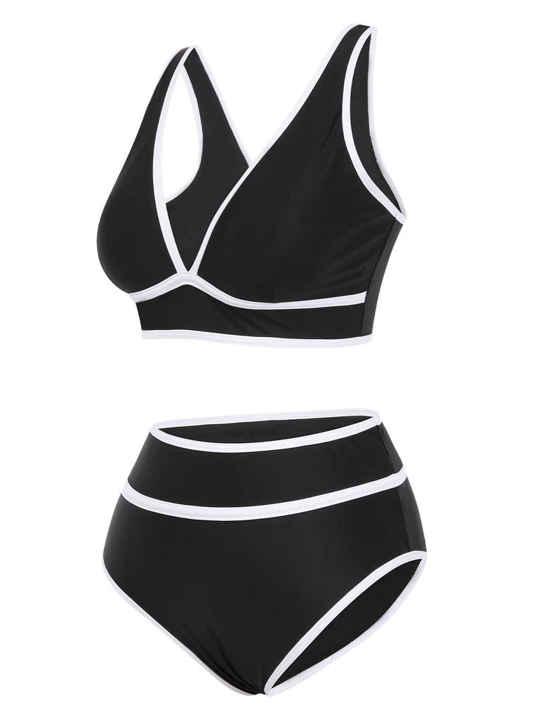 1950s Contrast Trim High Waist Bikini Set