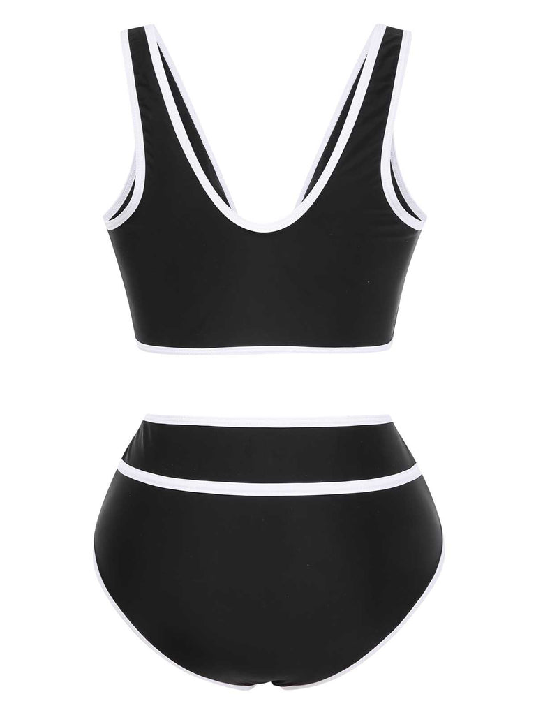 1950s Contrast Trim High Waist Bikini Set