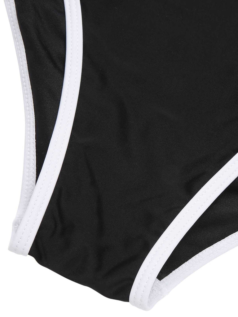 1950s Contrast Trim High Waist Bikini Set