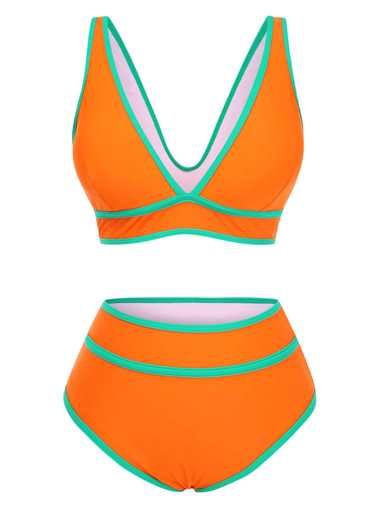 1950s Contrast Trim High Waist Bikini Set